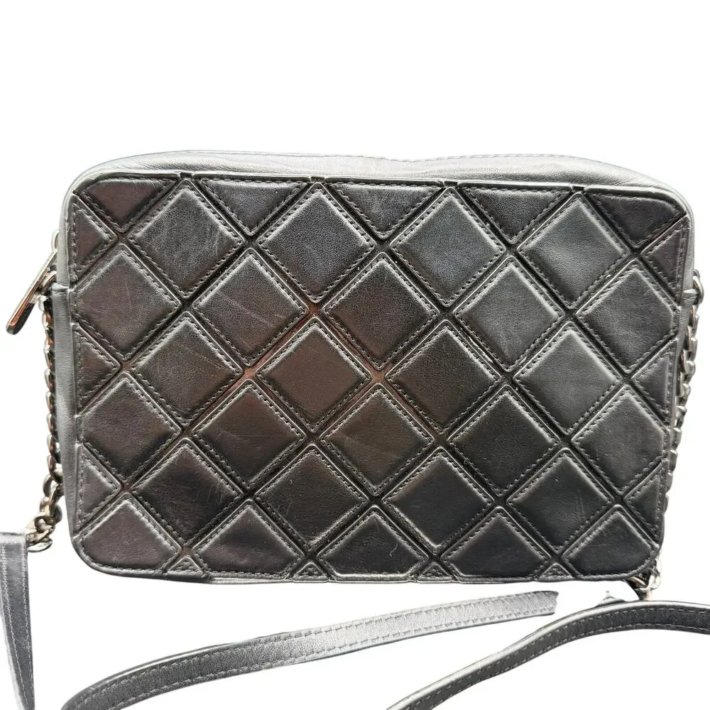 Michael Kors Quilted Black Leather Crossbody Camera Bag Chain Strap